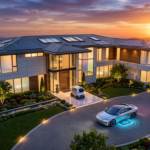 Luxury smart home with AI-powered automation controlling lights, security, and household devices.